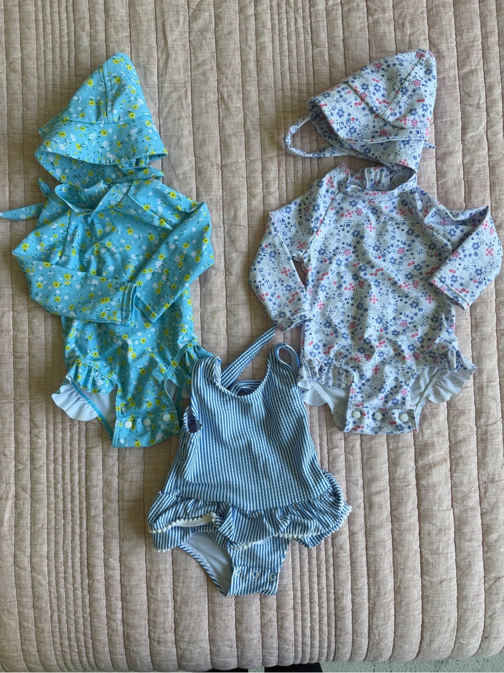 3 Baby Girl Swimwear Set - Blue Floral, Pink Floral & Blue Stripes - 6-12 months